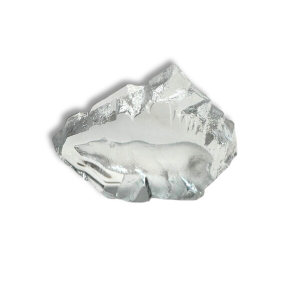 Vintage Sweedish Mats Jonasson Polar Bear Crystal Sculpture Etched Intaglio - Picture 5 of 10